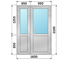 Полуторная дверь со стеклом SCHÜCO 1600x2100