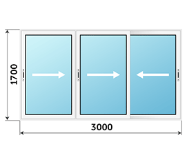 Трехстворчатое окно ALUMARK 3000x1700